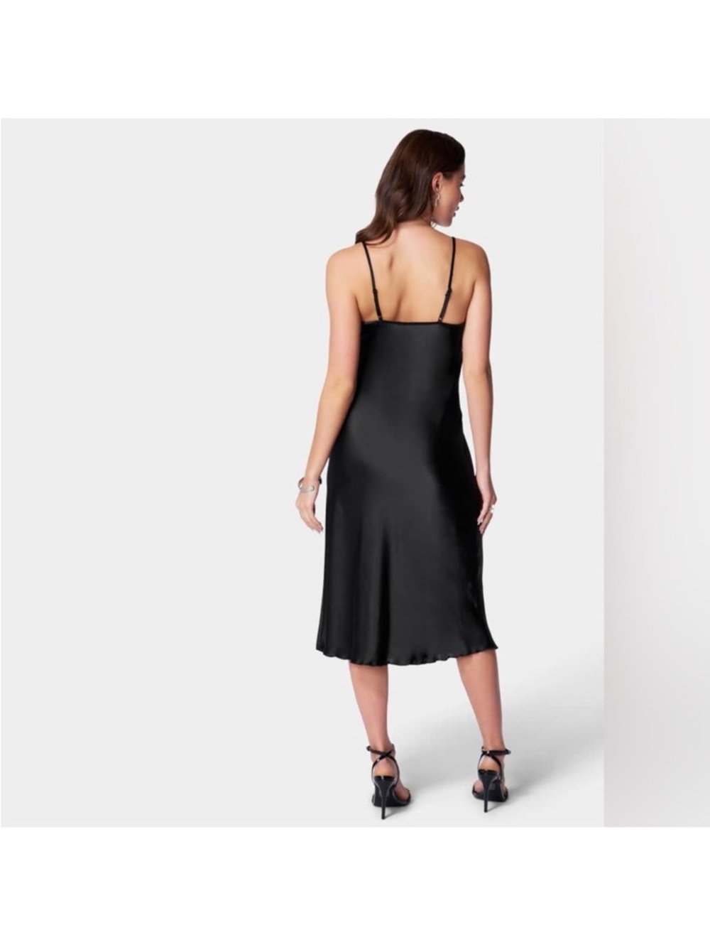 BEBE black SATIN COWL NECK‎ SLIP MIDI DRESS - Picture 2 of 11